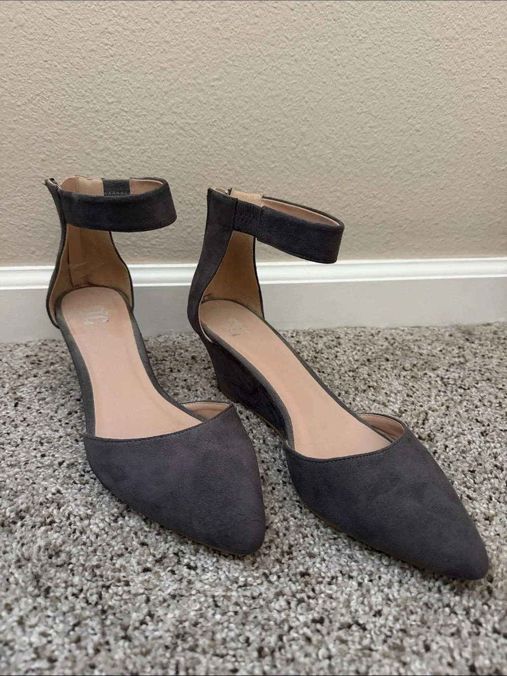 a new day Charcoal Gray Pointed-Toe Ankle Strap Wedges